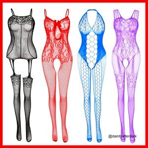 Nylon Lace Fishnet Bodysuit Lingerie for Romantic Date Nightwear